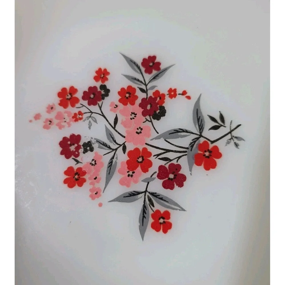 Vintage Fire King Milk Glass Plate Primrose Red Pink Flower Replacement Piece
